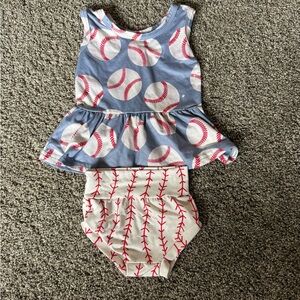 Baseball Print Kids Outfit - Blue and White